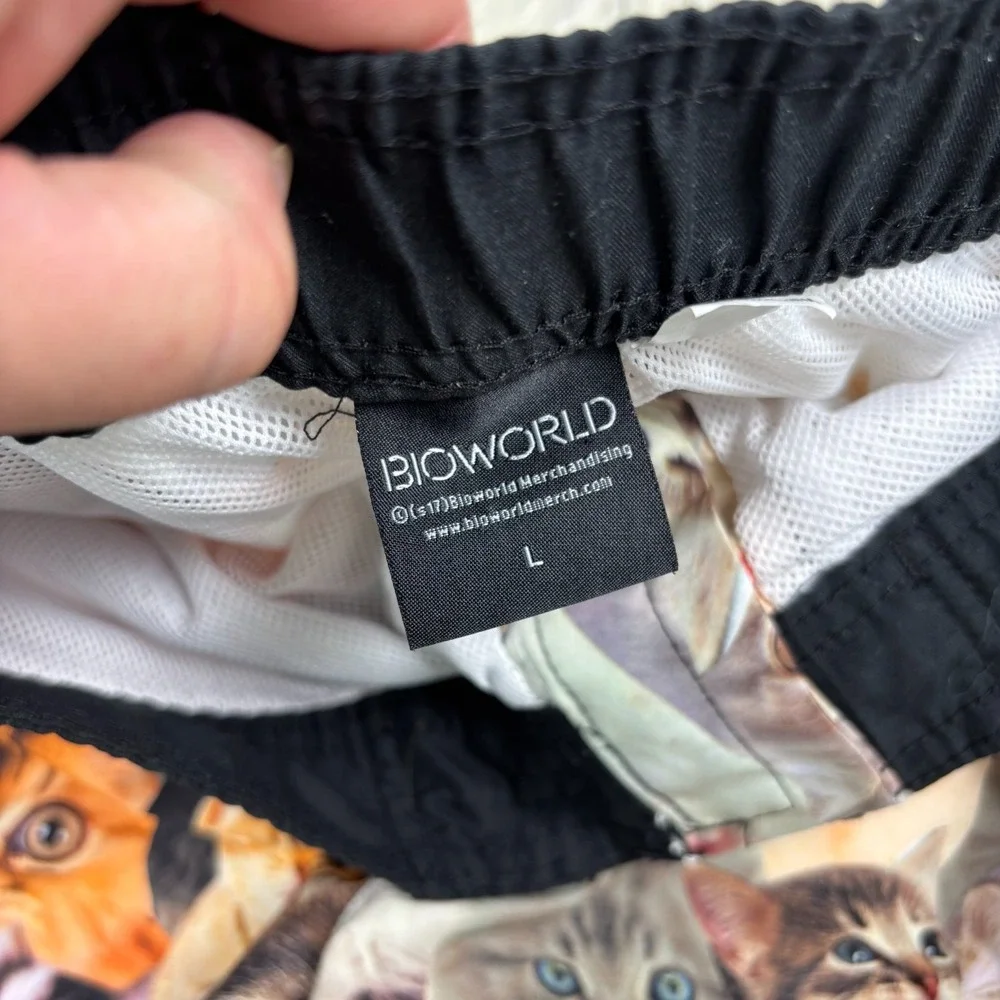 Bioworld Men's L Kitten Cat Face Printed Swim Trunks Shorts Mesh Liner Novelty